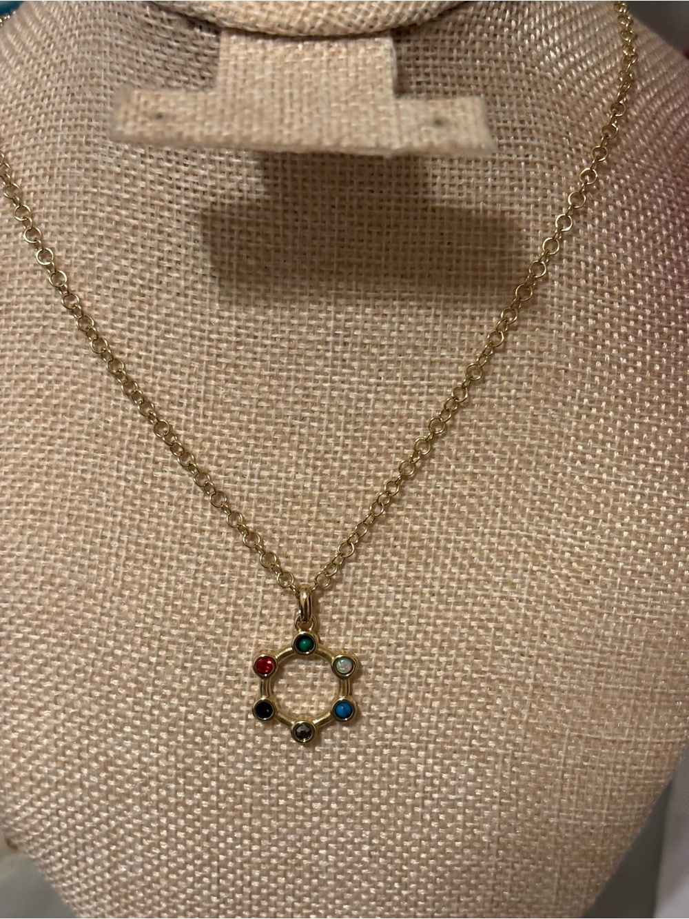 Alex and Ani Gold Circle Mother Pendant Necklace with Multi-Colored Stones